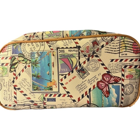 Kim Rogers Postcard Stamp Print Satchel Bag Medium Size Butterfly Purse Handbag - Picture 4 of 10